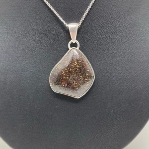 Handmade agatized dinosaur bone silver pendant